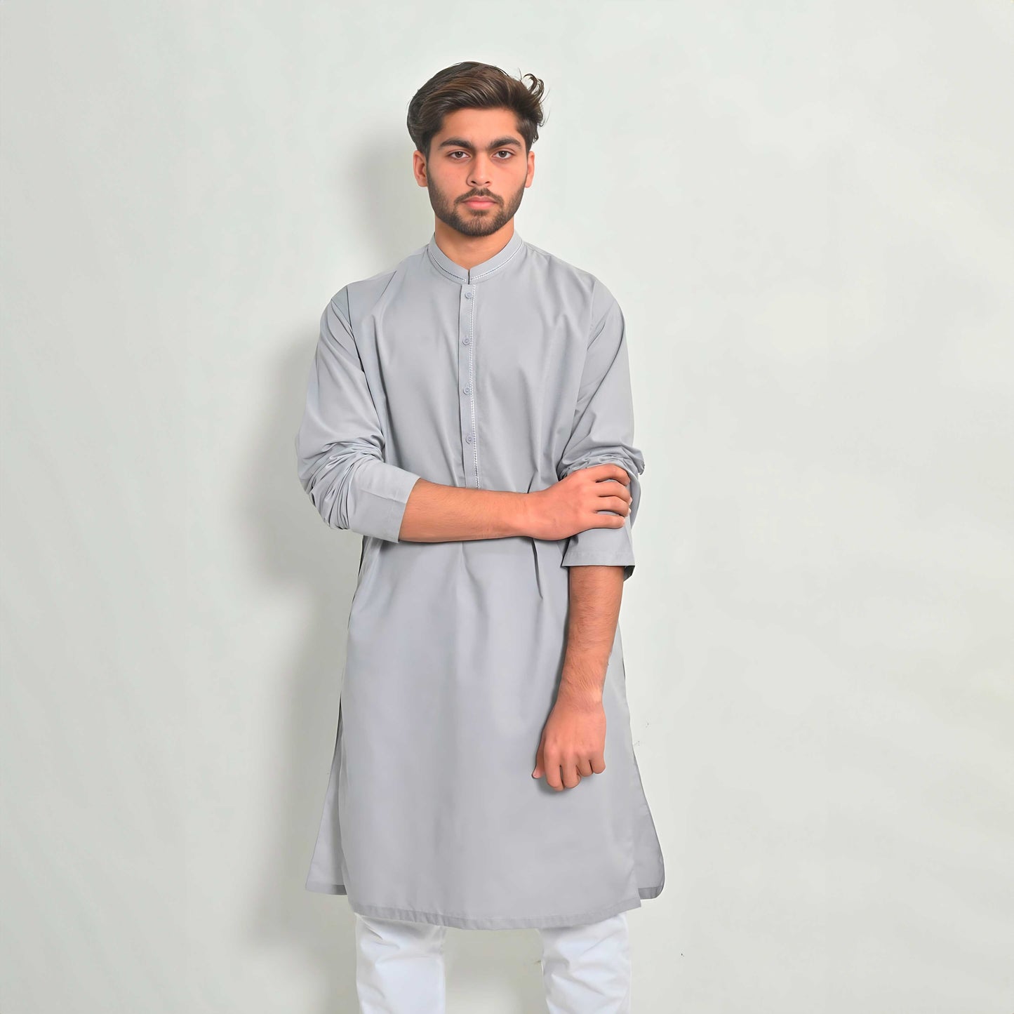 Hud Hud Men's Wavre Mandarin Collar Stitched Kurta Men's Kurta MHJ Slate Grey S