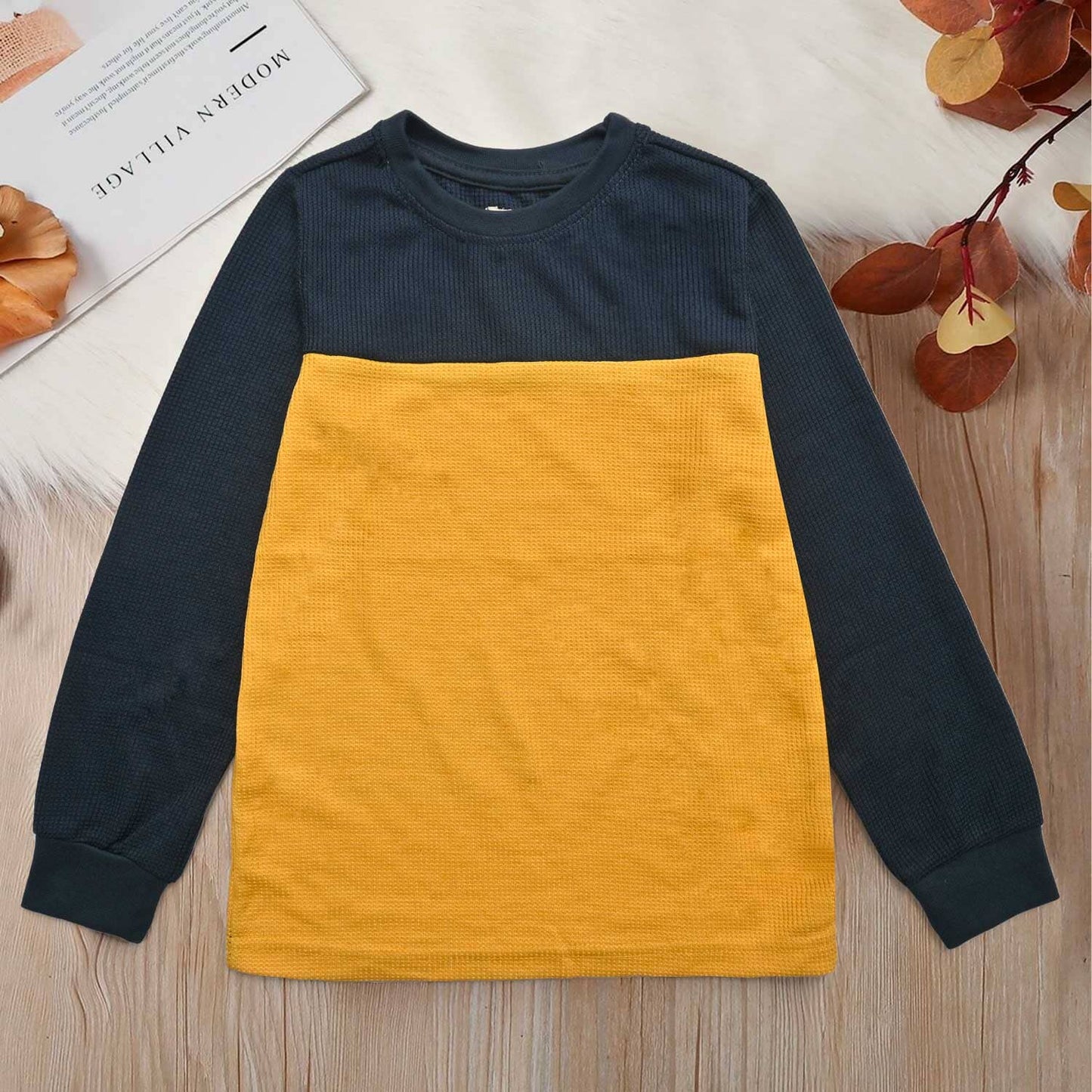 CD Kid's Contrast Style Long Sleeve Thermal Minor Fault Sweat Shirt Kid's Sweat Shirt Syed Adeel Zafar Navy & Yellow 2T 