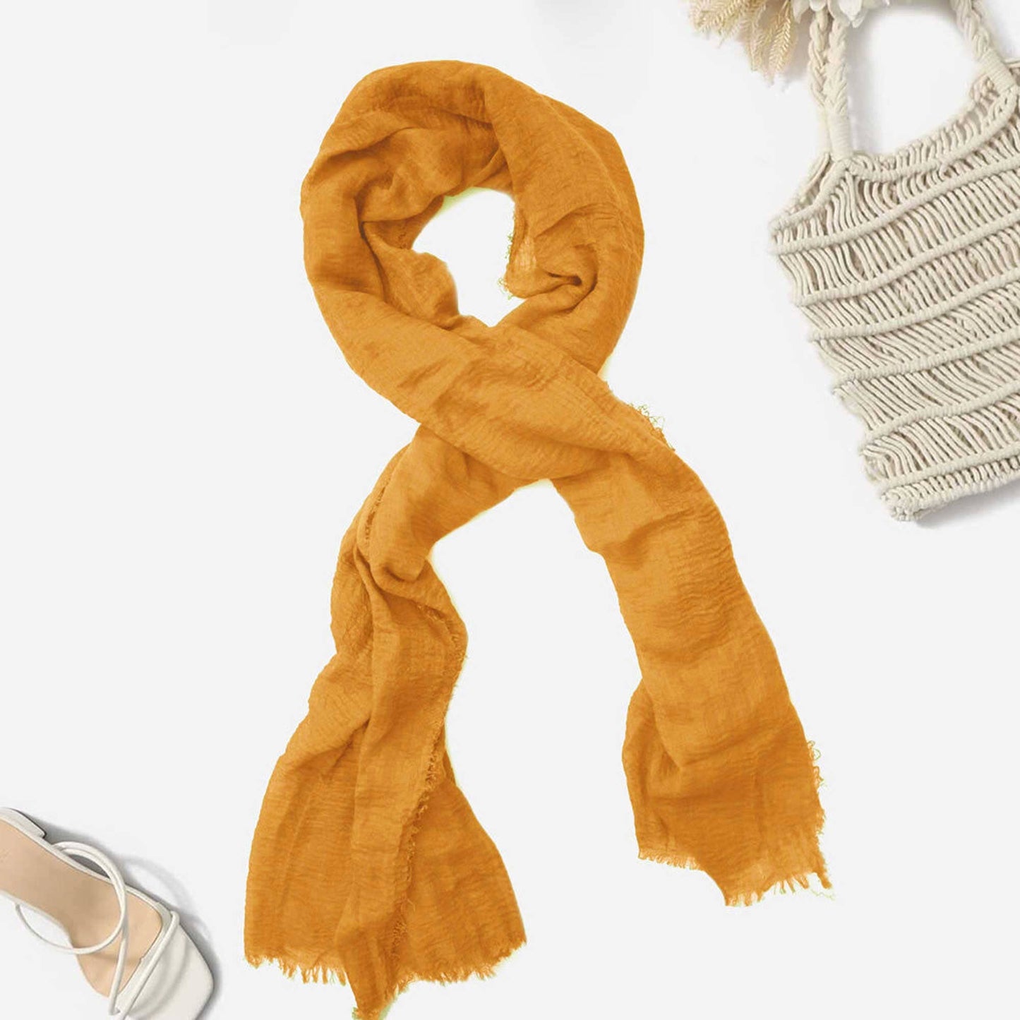 Women's High Quality Crimps Scarf Hijab Women's Shawl De Artistic Deep Yellow
