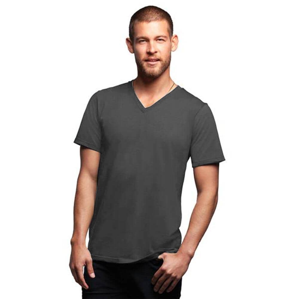 Lower East Men's V-Neck Tee: 100% BCI Combed Cotton Elegance Men's Tee Shirt Image Charcoal S 