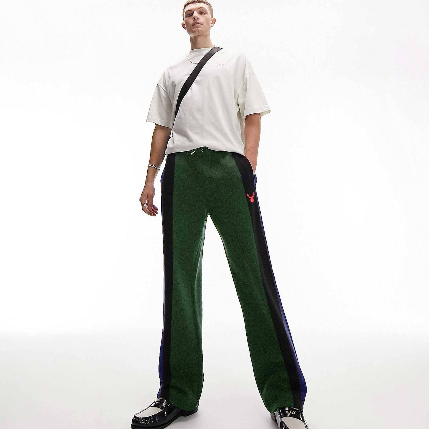 Polo Republica Deer Embroidered Contrast Side Panel Fleece Trousers Men's Trousers Polo Republica Bottle Green & Navy S