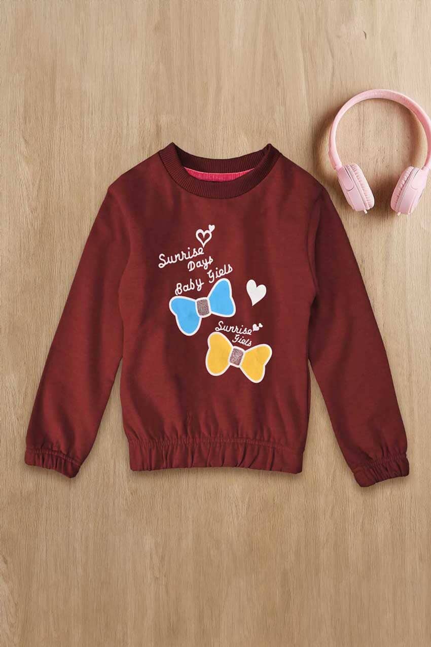 Lyallpur Girl's Sunrise Days Printed Fleece Sweat Shirt