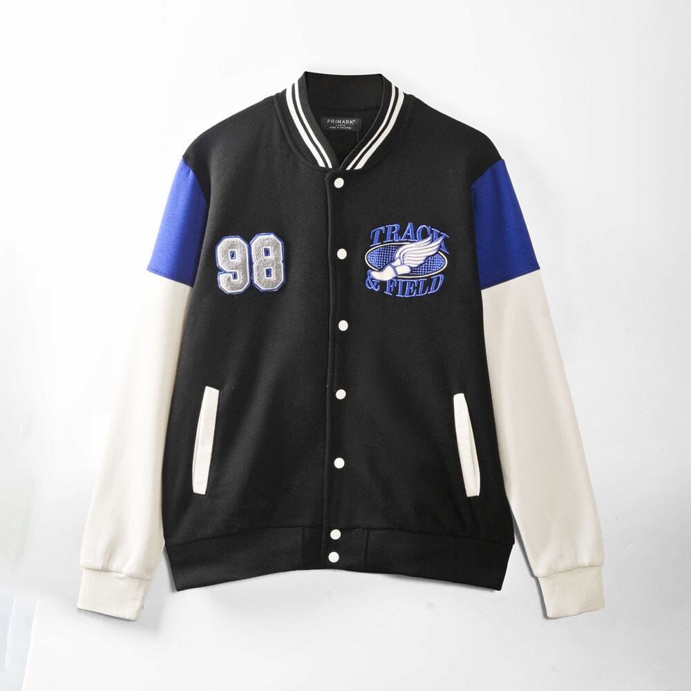 Primark Men's Track & Field Embroidered Baseball Varsity Fleece Jacket