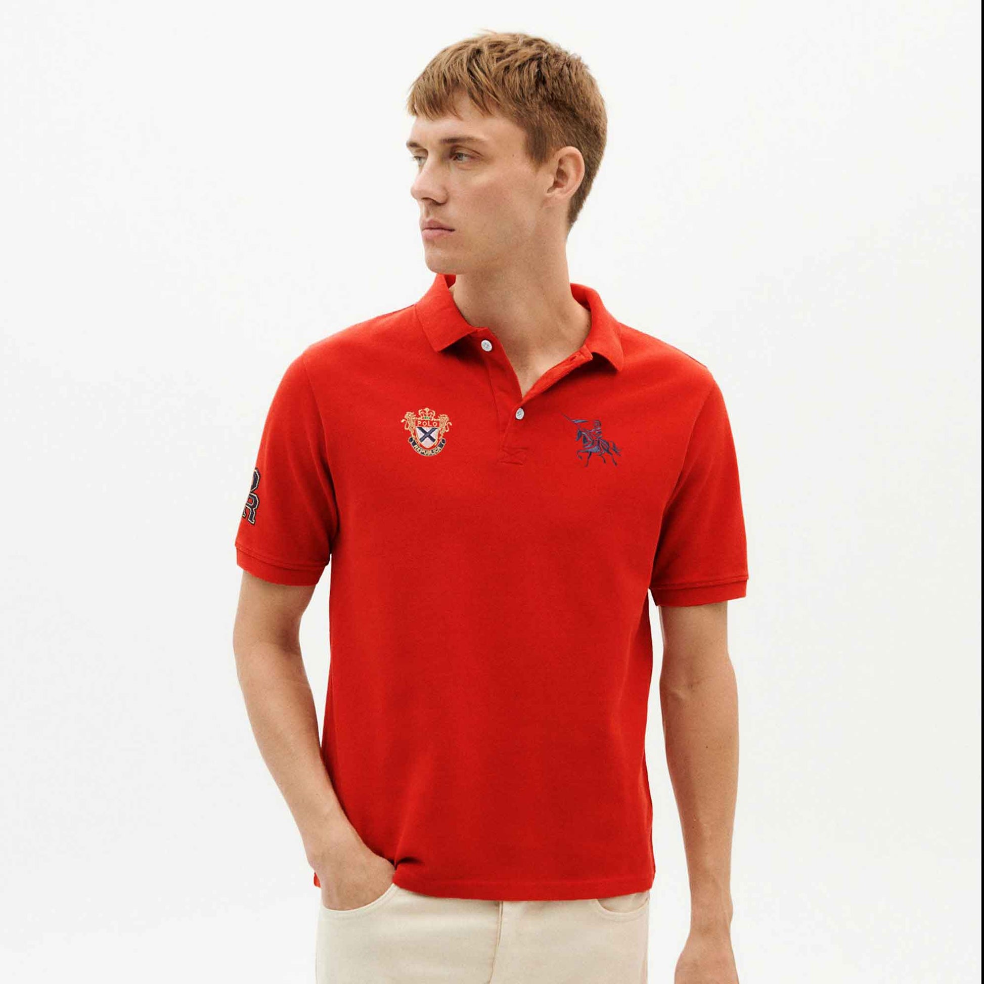 Polo Republica Men's Crest & Cavalry PR Embroidered Short Sleeve Polo Shirt Men's Polo Shirt Polo Republica Red S 