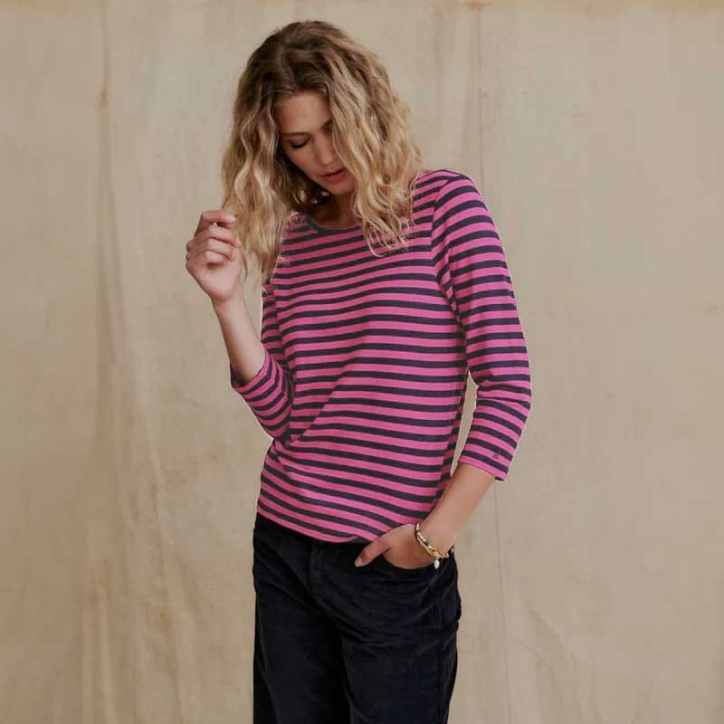 Max 21 Women's Stripes Design Long Sleeve Tee Shirt Women's Tee Shirt SZK Magenta S 