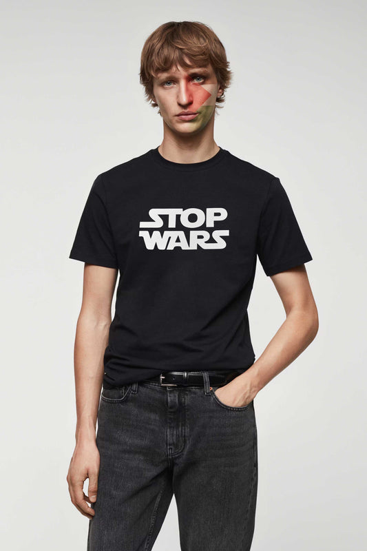 Men's Stop Wars Printed Crew Neck Tee Shirt