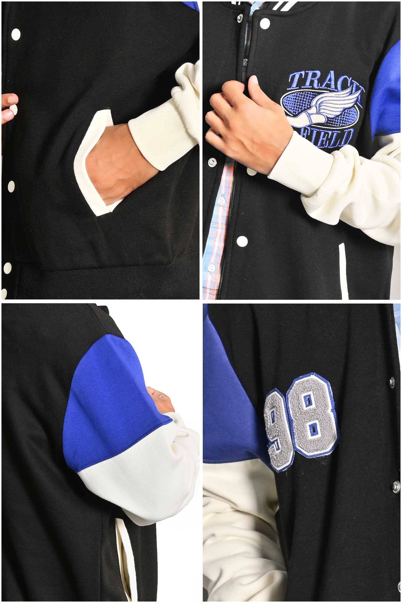 Primark Men's Track & Field Embroidered Baseball Varsity Fleece Jacket