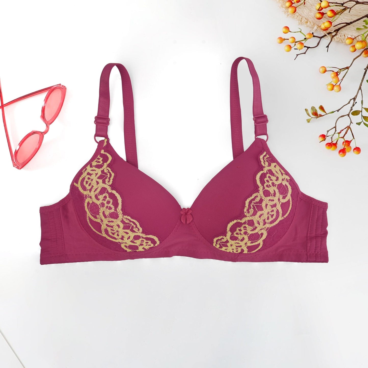 Lugeni Women's Rosario Lace Embroidered Push Up Foam Padded Bra Women's Lingerie SRL Red 30