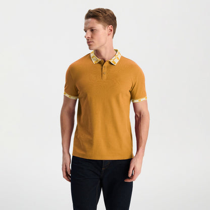 Max 21 Men's Check Collar Design Polo Shirt Men's Tee Shirt SZK Mustard S 