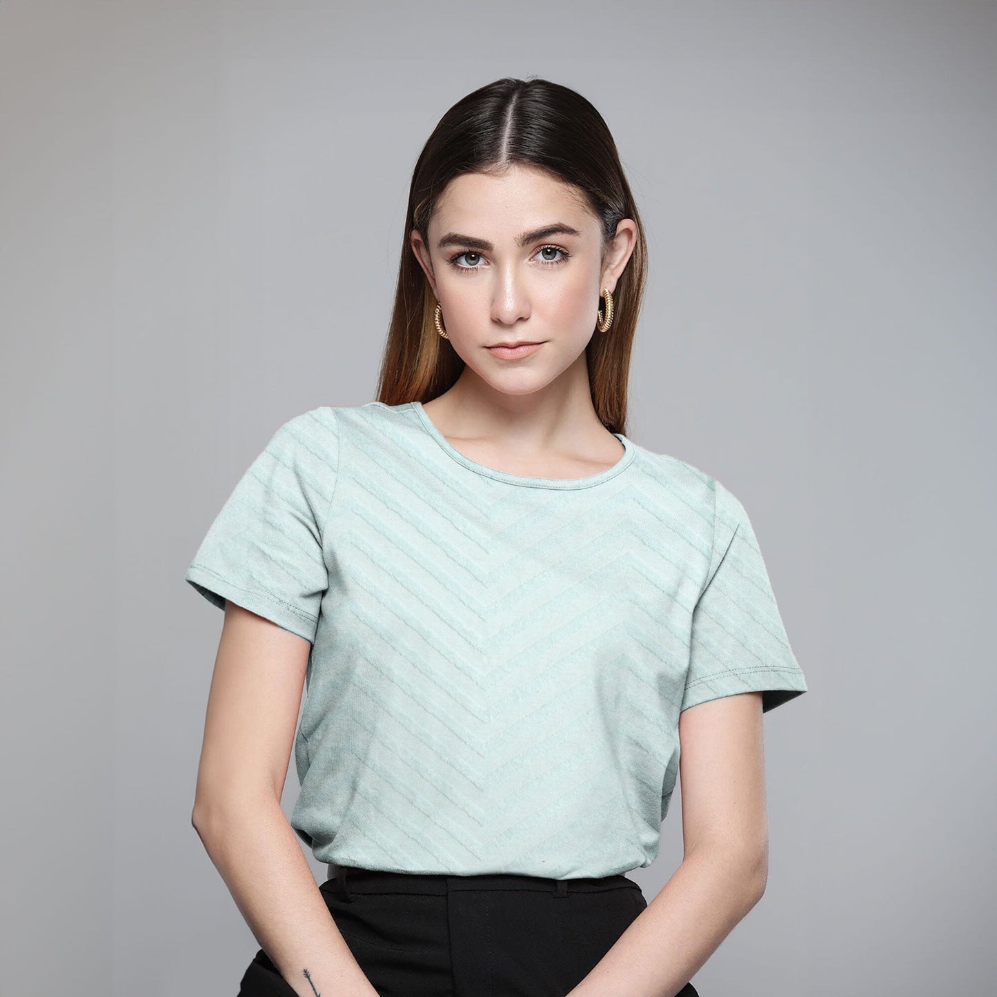 Max 21 Women's Serra Style Short Sleeve Tee Shirt Women's Tee Shirt SZK Light Turquoise S 