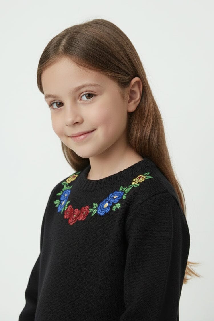 Yes Mom Girl's Embroidered Knitted Sweater