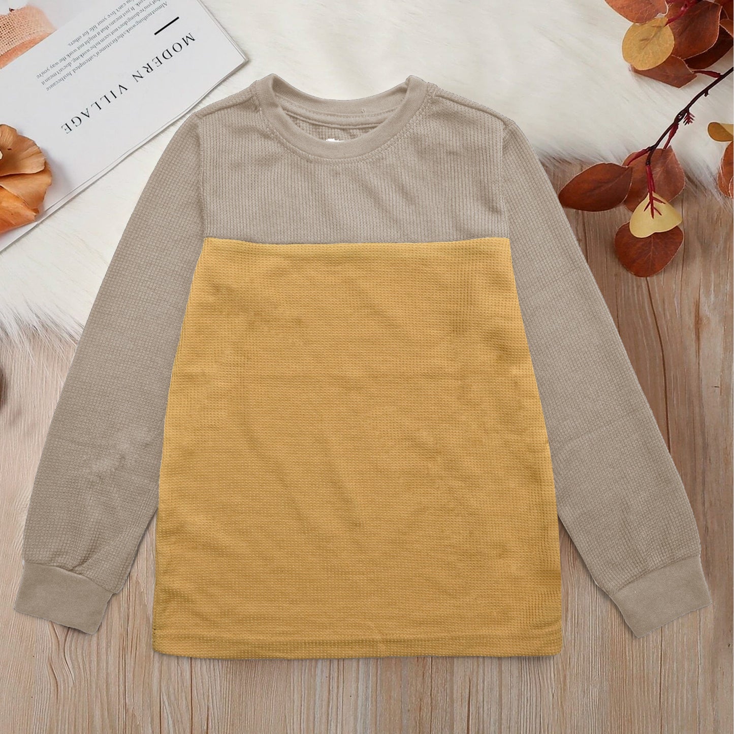 CD Kid's Contrast Style Long Sleeve Thermal Minor Fault Sweat Shirt Kid's Sweat Shirt Syed Adeel Zafar Mustard & Skin 2T 