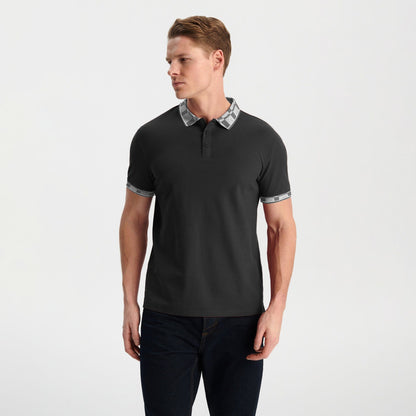 Max 21 Men's Check Collar Design Polo Shirt Men's Tee Shirt SZK Black S 