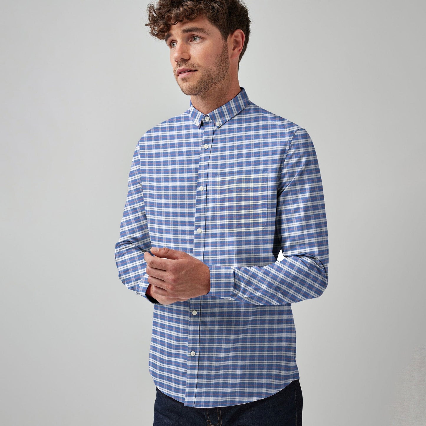 Cut Label Men's Check Style Formal Shirt Men's Casual Shirt First Choice Blue 16.5 32