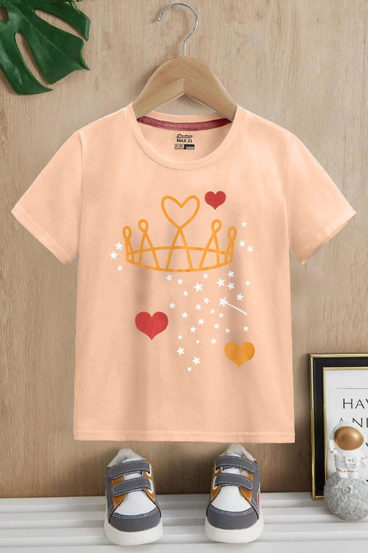 Kid's Max 21 Crown Printed Short Sleeve Tee Shirt Boy's Tee Shirt SZK Peach 3-4 Years 