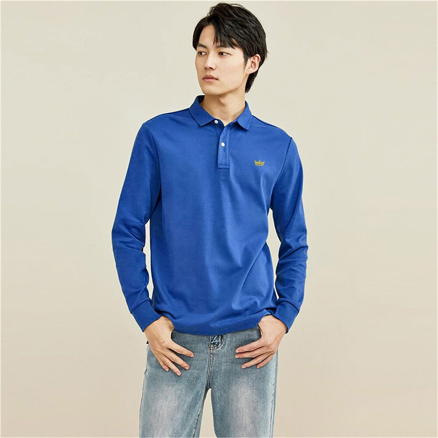 Industrialize Men's Crown Embroidered Long Sleeve Polo Shirt Men's Polo Shirt IST Royal 2XS 