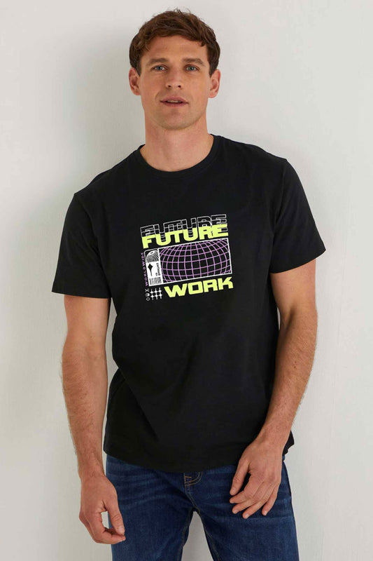 Polo Republica Men's Future Work Printed Crew Neck Tee Shirt