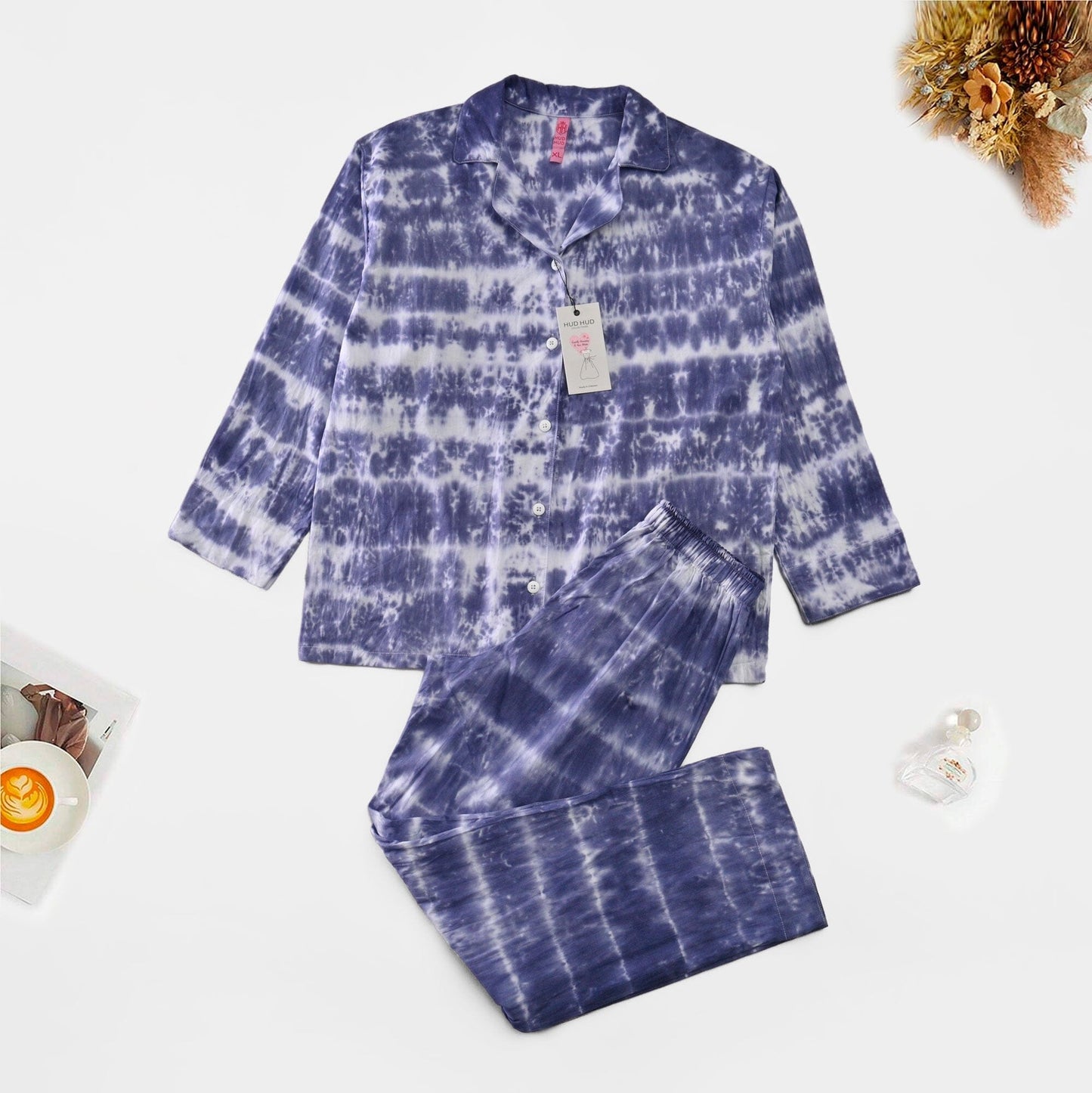 HUD HUD Women’s Tie & Dye Design Sleeping Suit Women's Sleep Wear MHJ Purple S 