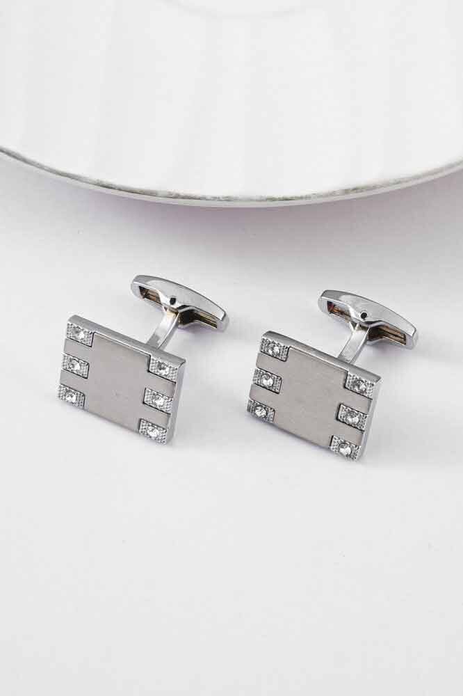 Men's Silver Square Stylish Cufflinks Set