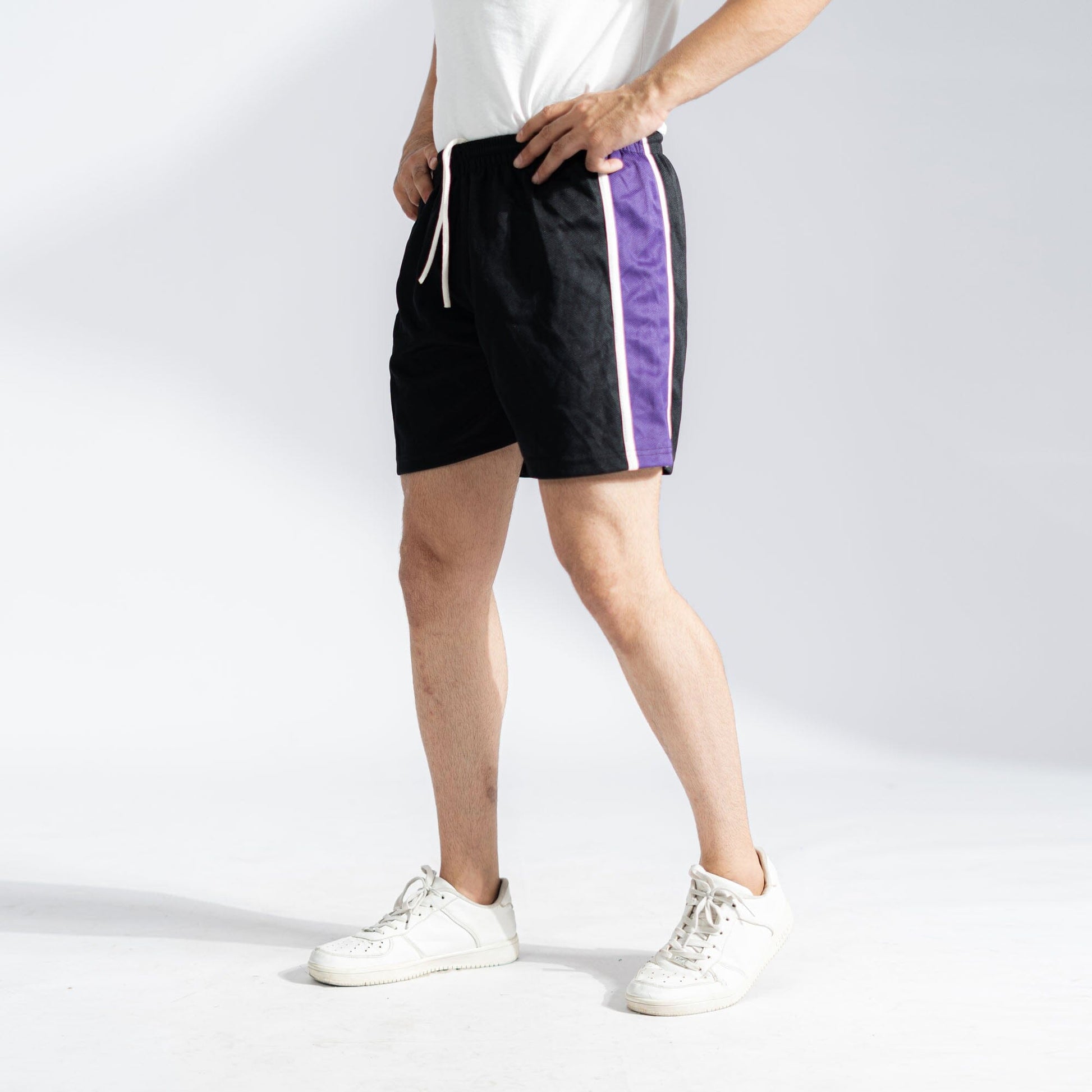 Falcon Men's Activewear Side Panel Shorts Men's Shorts HAS Apparel Black & Purple XS 