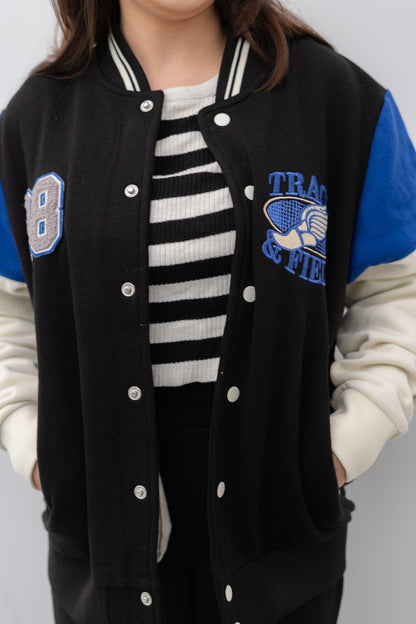 Primark Unisex Track & Field Embroidered Baseball Varsity Fleece Jacket Men's Jacket HAS Apparel 