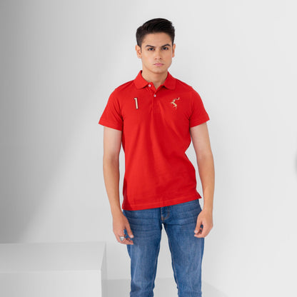 Polo Republica Men's Deer & 1 Embroidered Short Sleeve Polo Shirt Men's Polo Shirt Polo Republica Red S 