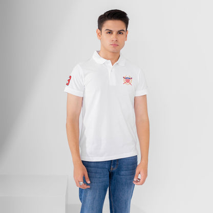 Polo Republica Men's USA Crest & Polo 3 Embroidered Short Sleeve Polo Shirt Men's Polo Shirt Polo Republica White S 
