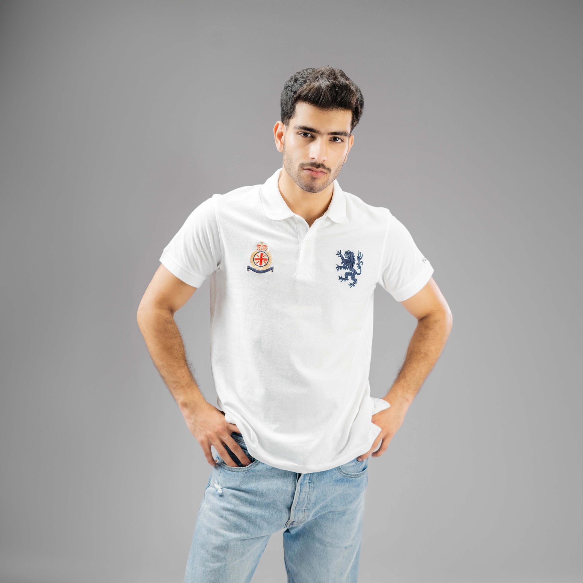 Polo Republica Men's Lion Polo & Crest Embroidered Short Sleeve Polo Shirt Men's Polo Shirt Polo Republica White S 
