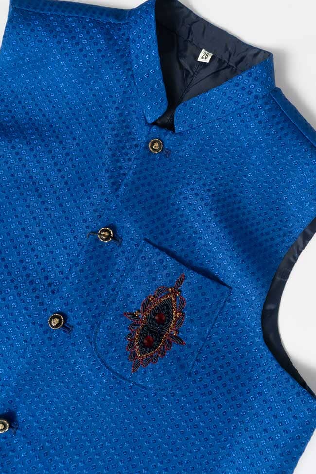 Blue Navy Boy's Textured Waistcoat
