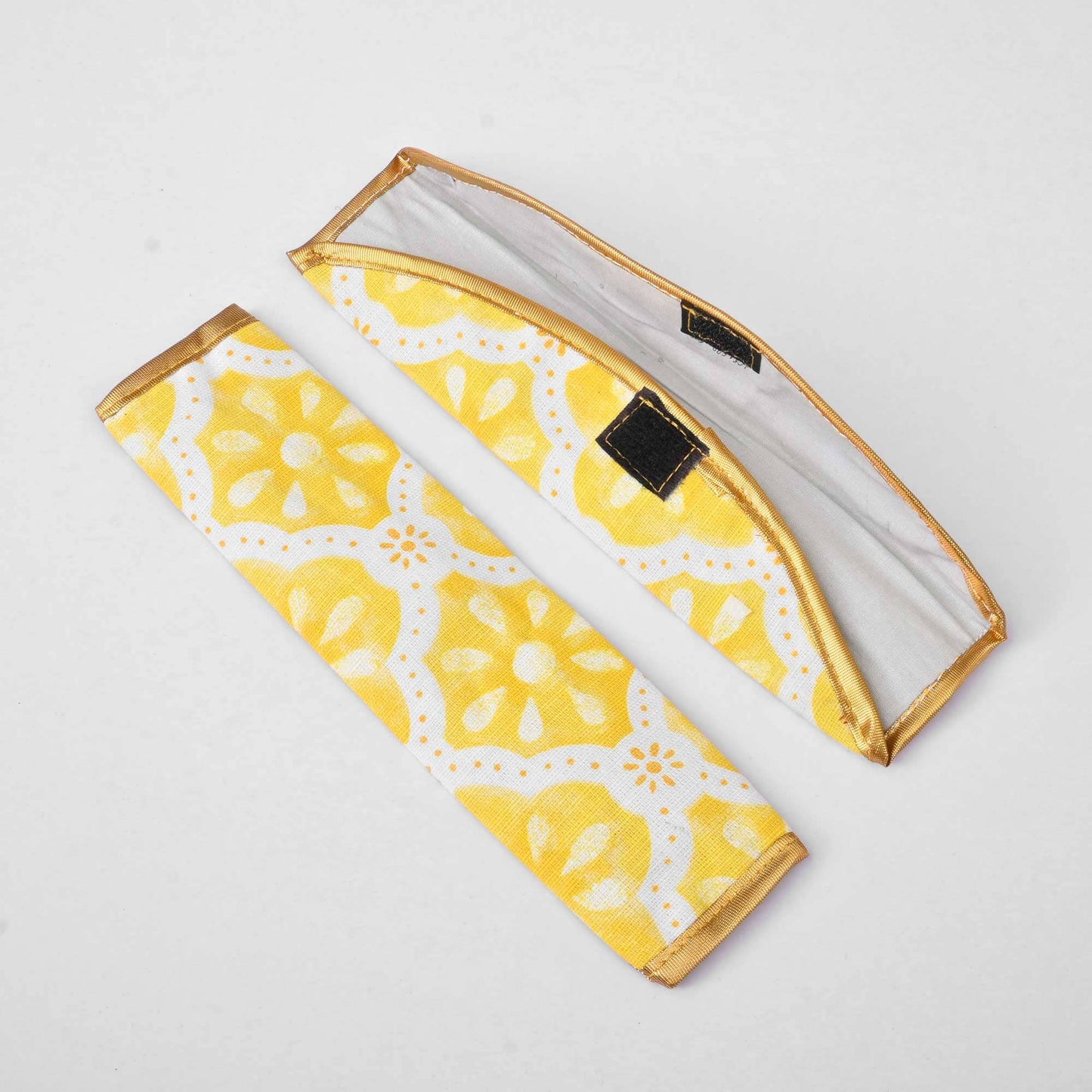 Fridge Handle Covers Filling Quilted Fabric Home Decor De Artistic White & Yellow 