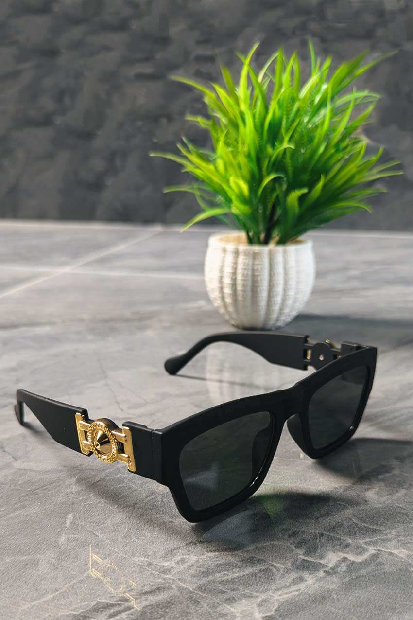 Unisex Gold Medallion Square Sunglasses