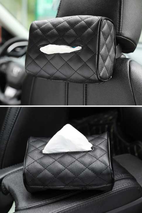 Back Hanging Car Seat PU Leather Tissue Box