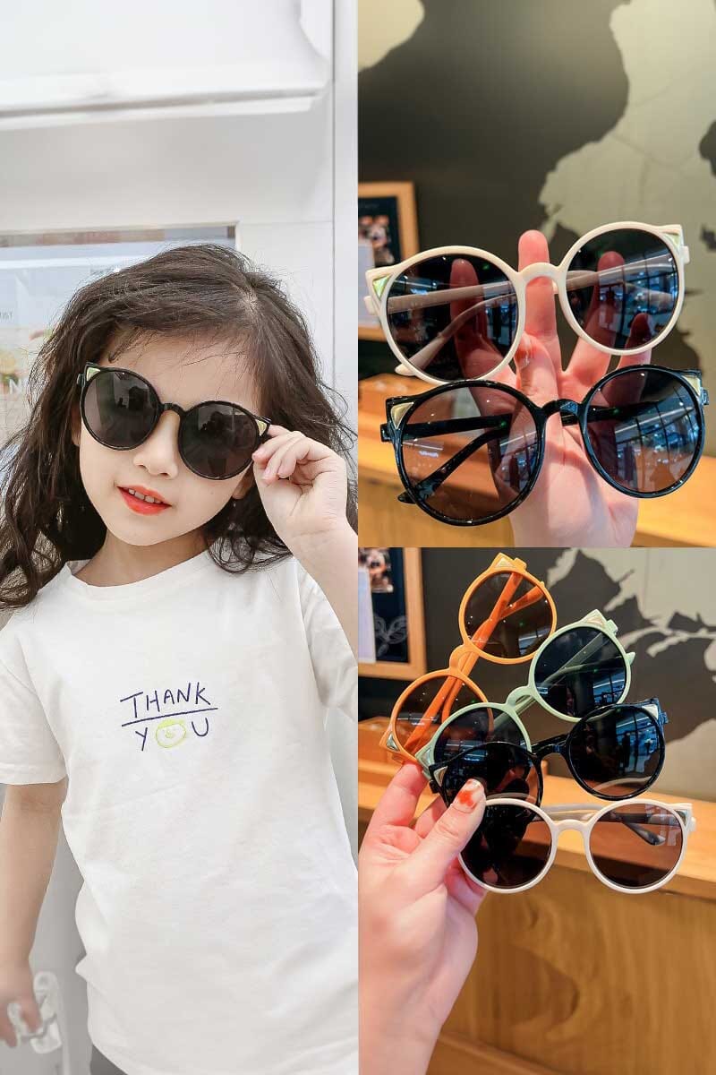 Kid's Anti-UV Kitten Ear Shape Round Sunglasses