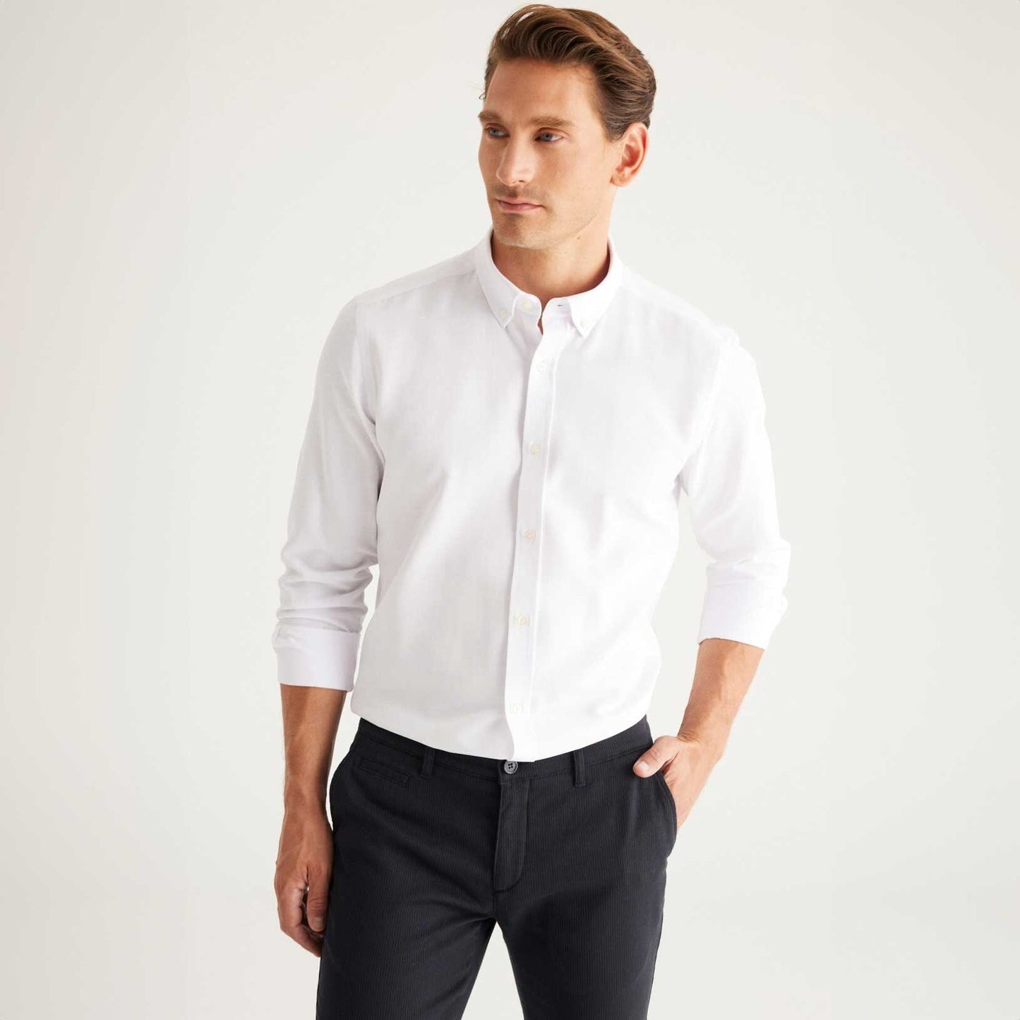 Eternity Men's Solid Design Vantaa Classic Casual Shirt Men's Casual Shirt ETY White S 