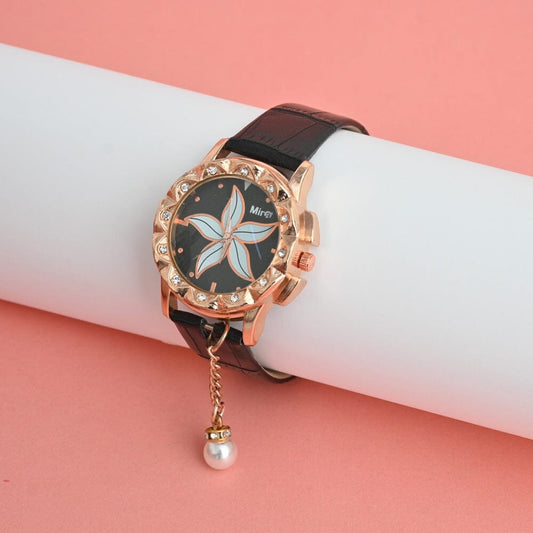 Mira Women's Floral Embellished Design PU Strap Wrist Watch Wrist Watch UNU 