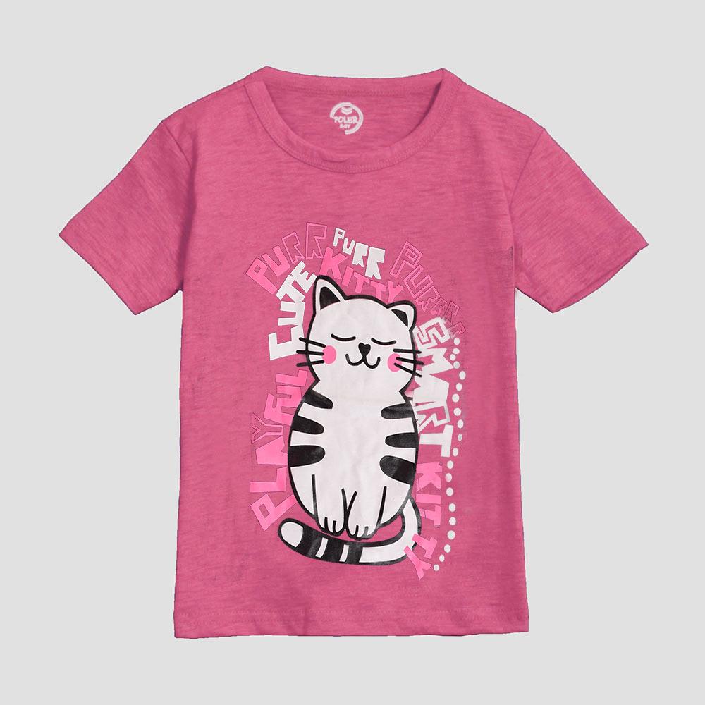 Poler Kid's Smart Kitty Printed Crew Neck Tee Shirt Girl's Tee Shirt IBT Pink 3-6 Months 