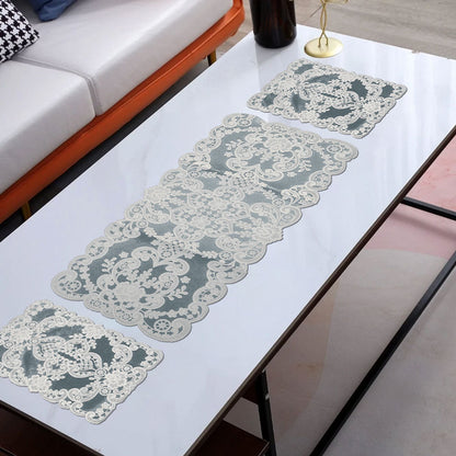 Floral Design Fancy Table Mat Set Placemat - 3 pcs Table Runner De Artistic Grey 