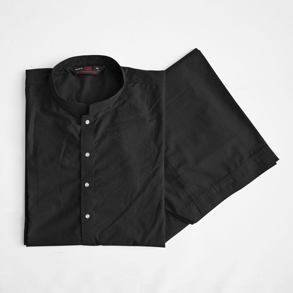 Khanabadosh Men's Manderin Collar Stitched Suit Kurta With Shalwar Men's Kurta KBH Black L
