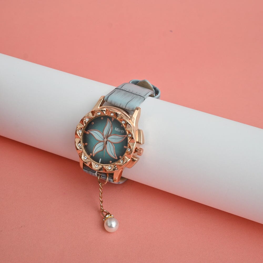 Mira Women's Floral Embellished Design PU Strap Wrist Watch Wrist Watch UNU 