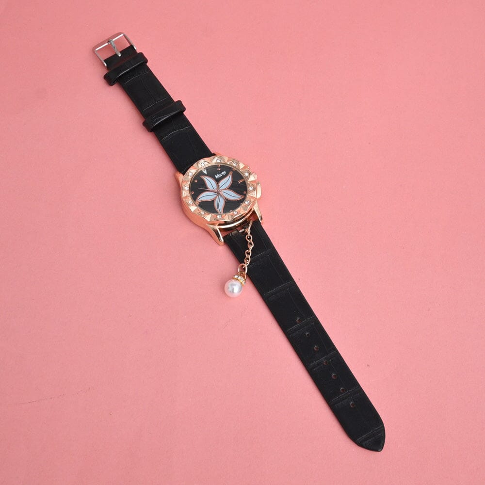 Mira Women's Floral Embellished Design PU Strap Wrist Watch Wrist Watch UNU Grey 