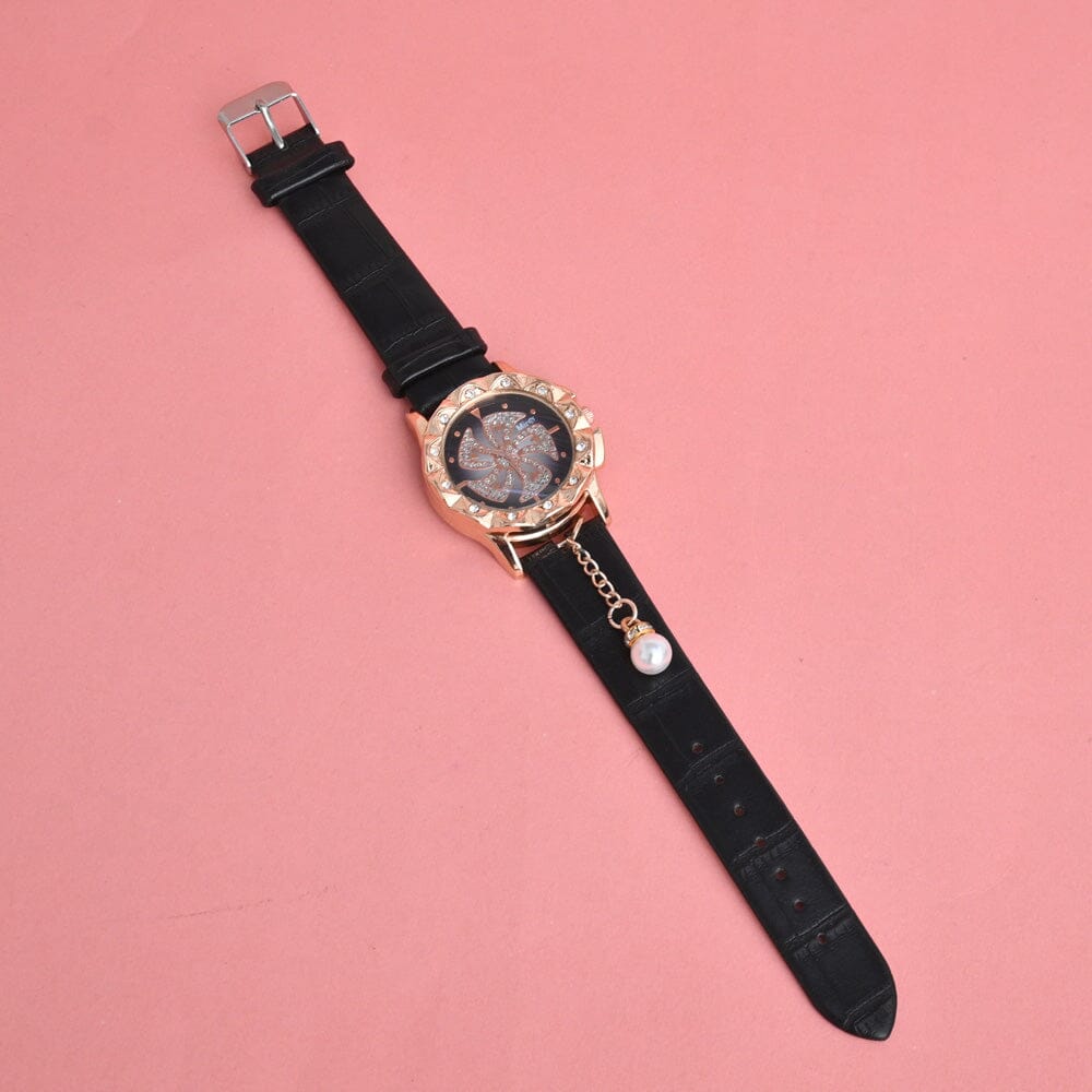 Mira Women's Embellished Design PU Strap Wrist Watch Wrist Watch UNU Black 