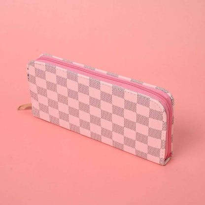 Women's Multi Square Design Faux Leather Zip Closure Wallet/Purse Hand Bag NB Enterprises Pink 