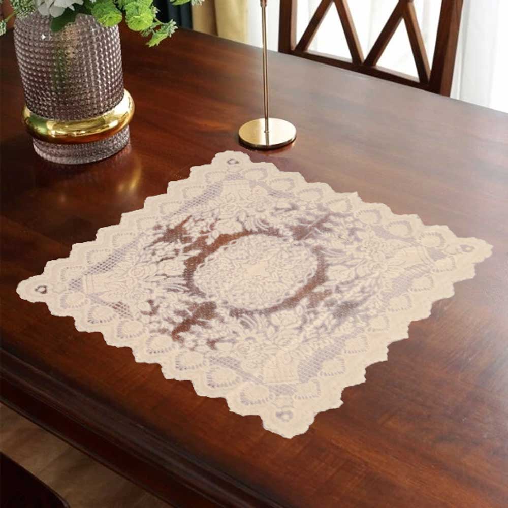 Rectangle Shape Floral Design Net Table Mate Table Runner De Artistic Beige 