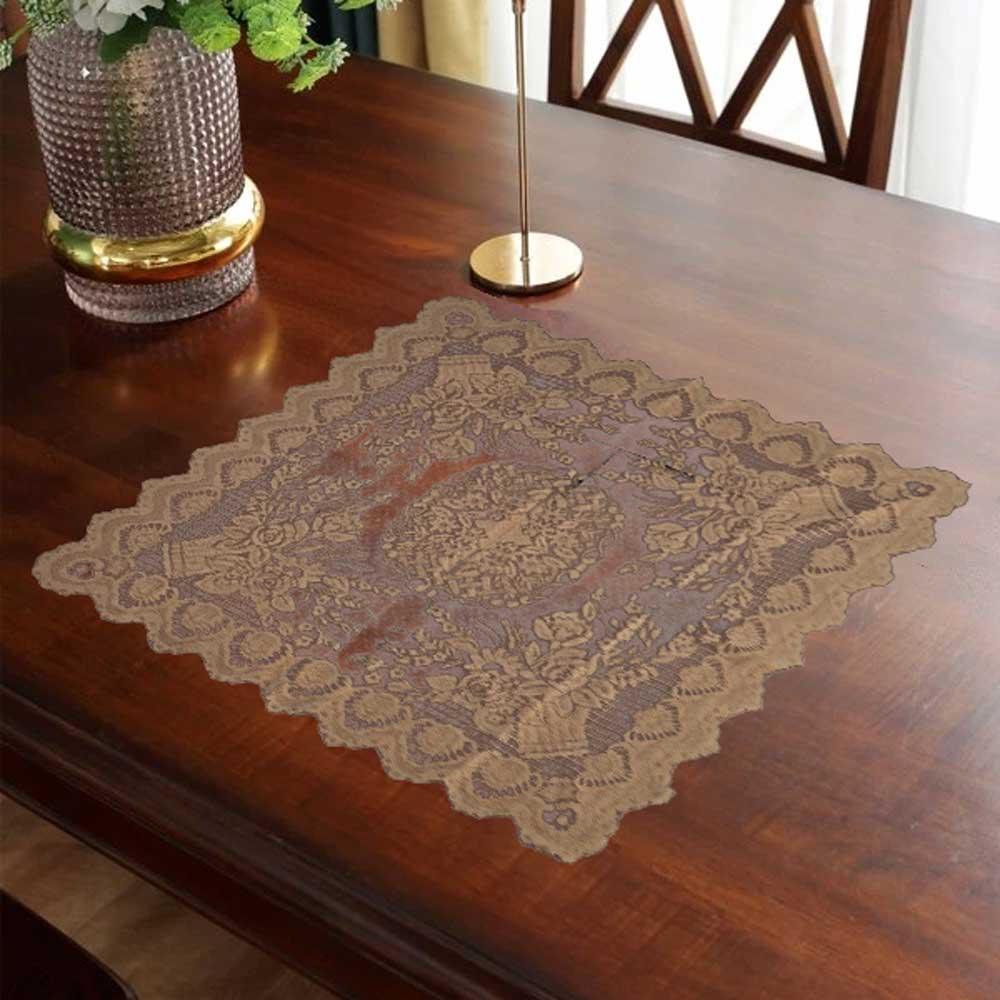 Rectangle Shape Floral Design Net Table Mate Table Runner De Artistic Brown 