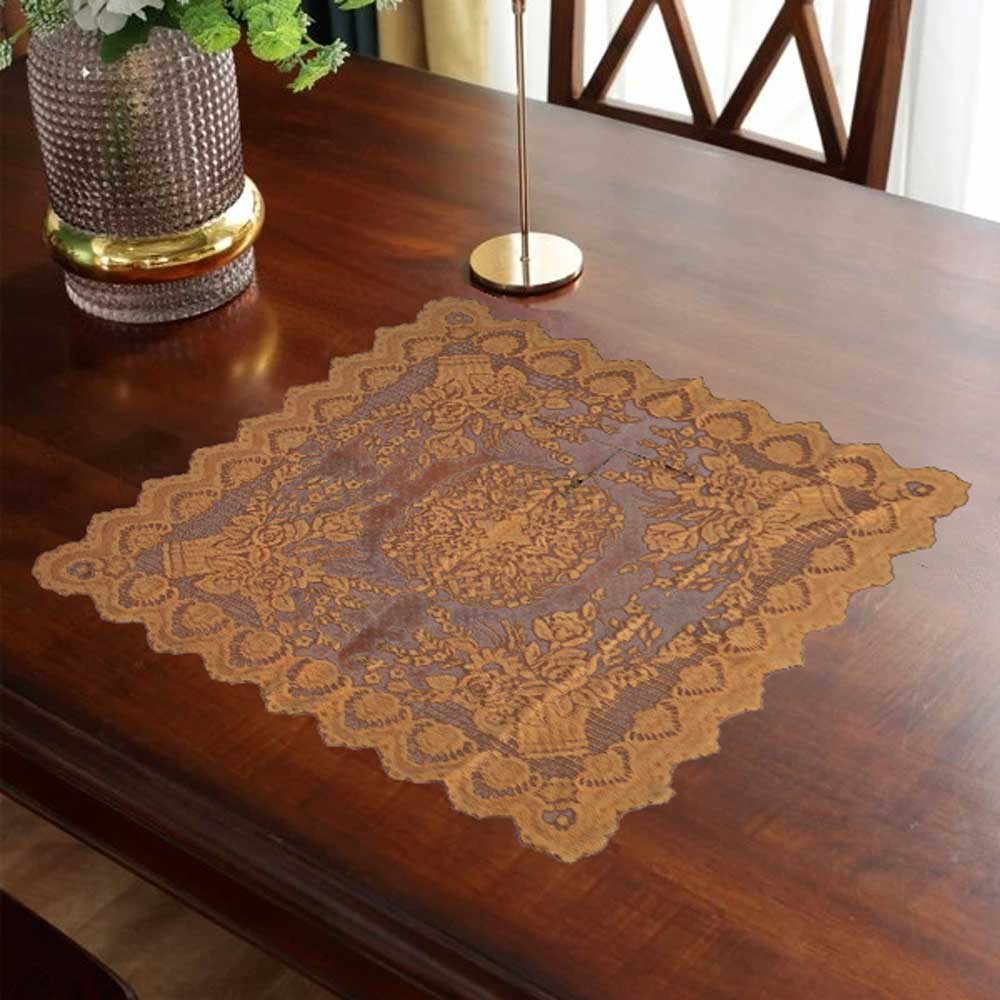 Rectangle Shape Floral Design Net Table Mate Table Runner De Artistic Golden 