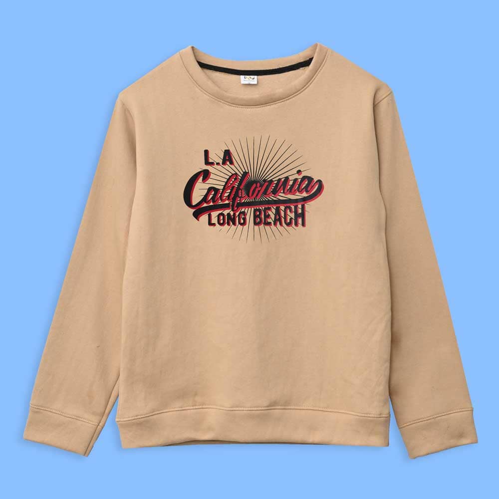 Richman Men's Long Beach California Printed Fleece Sweat Shirt Men's Sweat Shirt ASE Khaki S