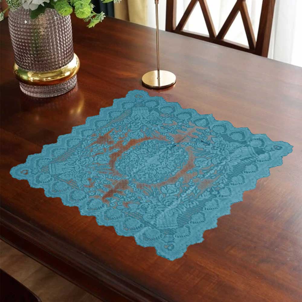 Rectangle Shape Floral Design Net Table Mate Table Runner De Artistic Sky Blue
