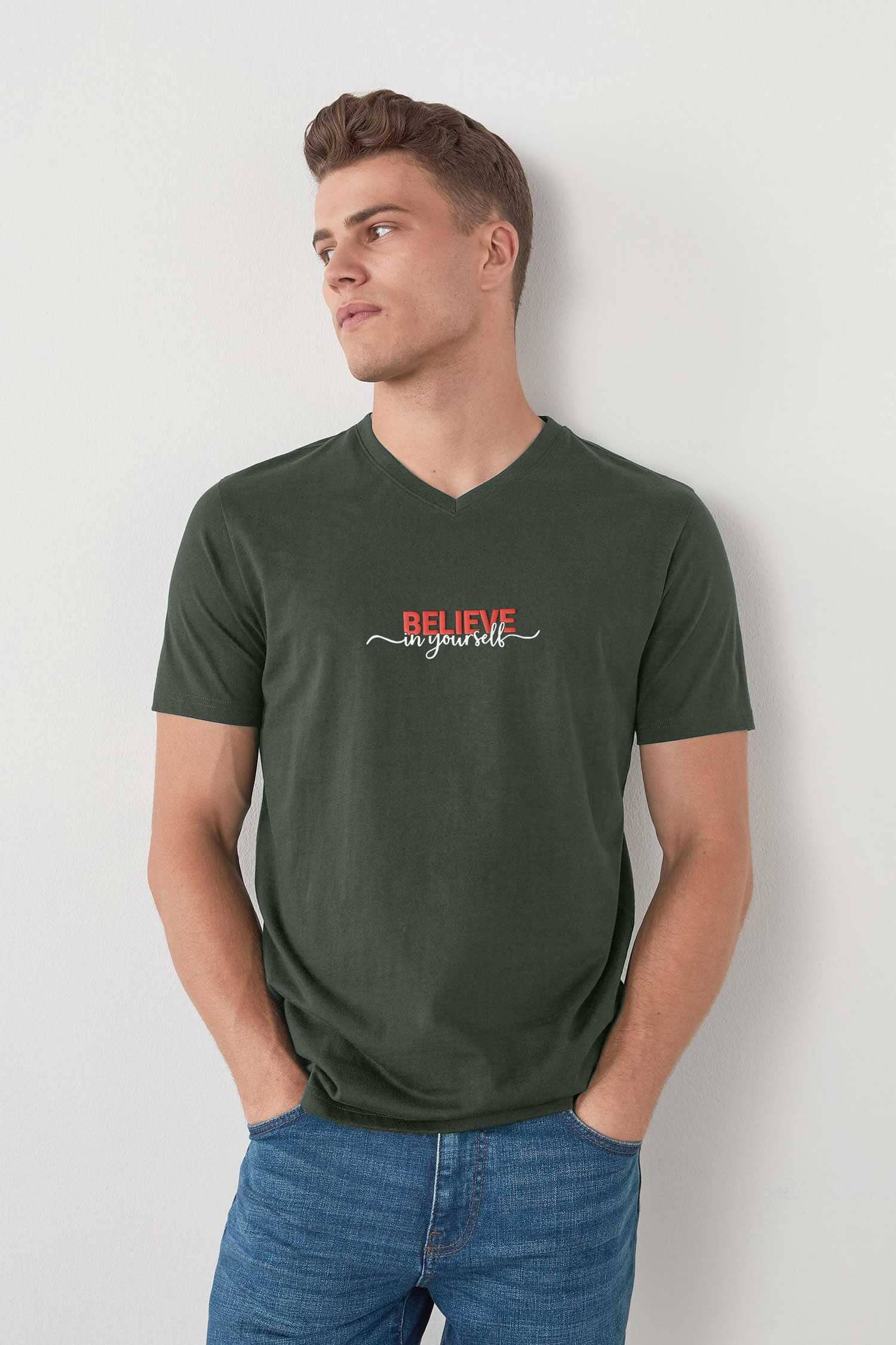 LE Men's CEO Believe In Yourself Printed V Neck Short Sleeve Tee Shirt Men's Tee Shirt Image 