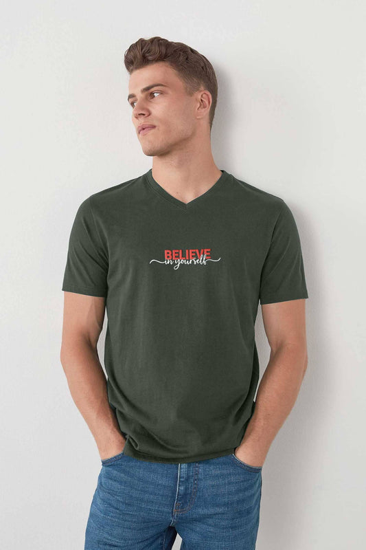 LE Men's CEO Believe In Yourself Printed V Neck Short Sleeve Tee Shirt Men's Tee Shirt Image 