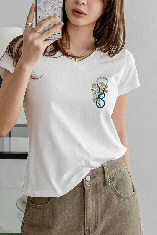 Women's Doctor Stethoscope Printed V Neck Tee Shirt